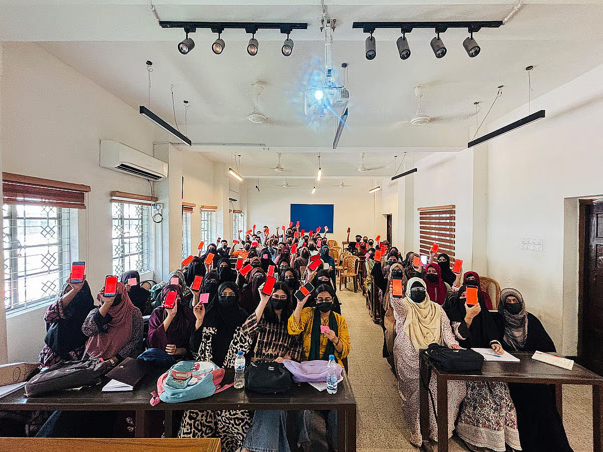 Students stage a protest in a classroom of the Department of English at the University of Dhaka on Monday.