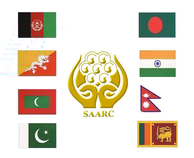 SAARC logo and flags of member states