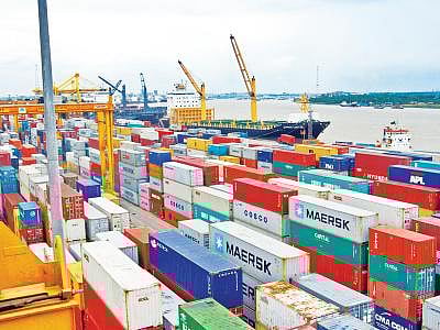 A huge number of containers have piled up at Chittagong port. Photo taken on Friday evening. Photo: Sourov Das