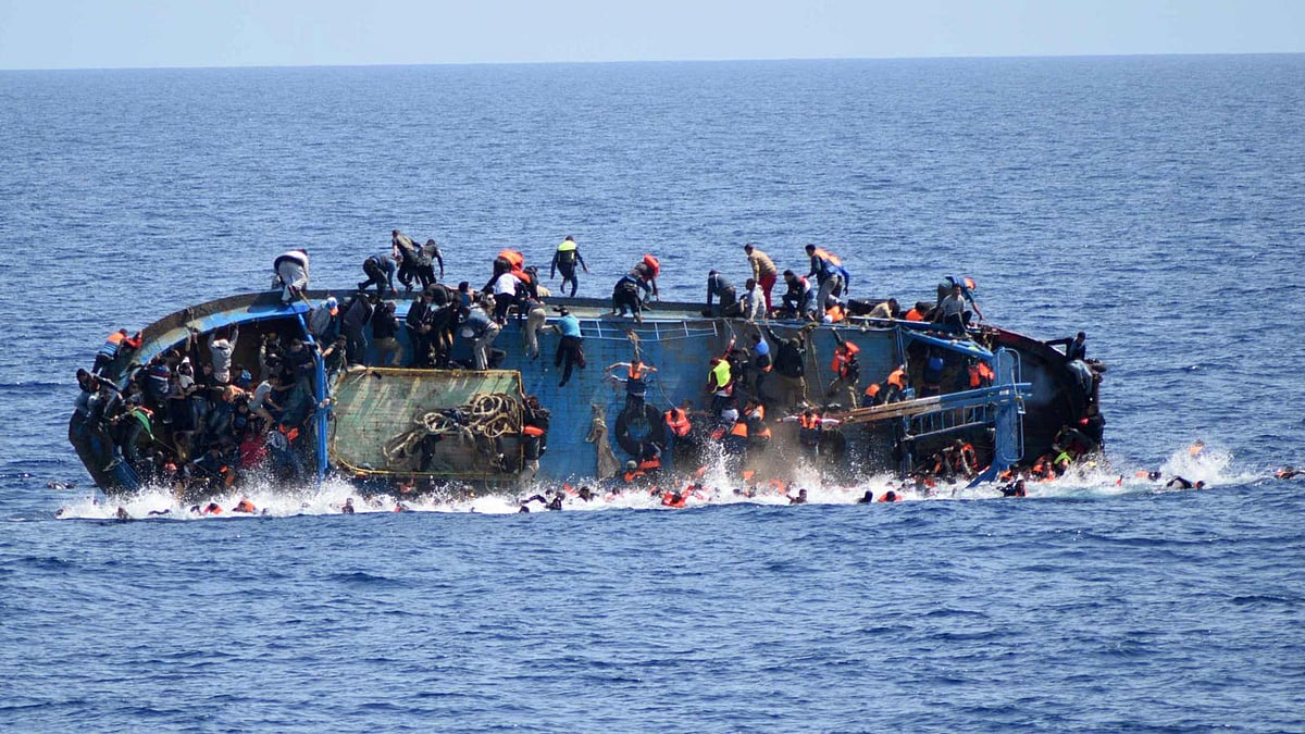 A shipwreck of an overcrowded boat of migrants