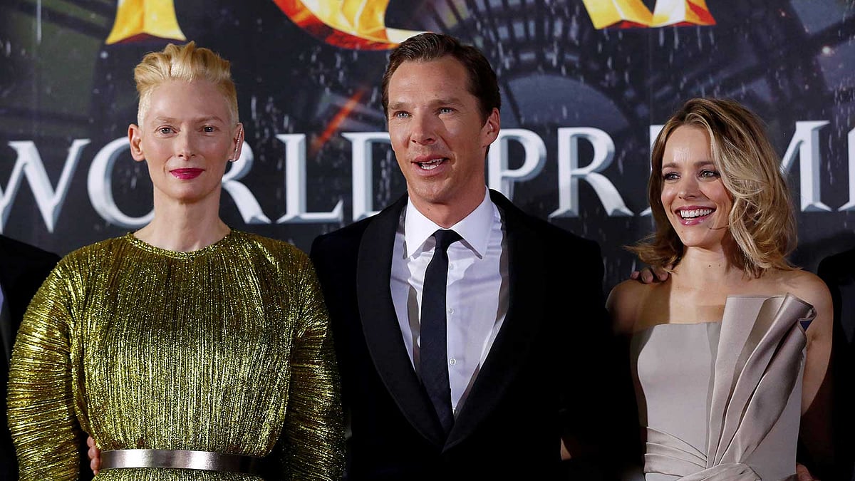 Cast members Benedict Cumberbatch, Tilda Swinton (L) and Rachel McAdams pose at the premiere of `Doctor Strange` in Hollywood, California US, on 20 October, 2016.