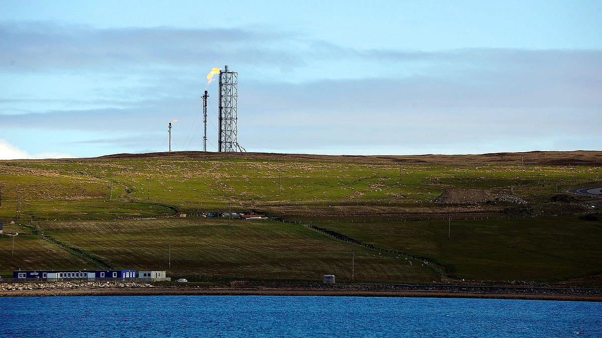 A gas flare burning at the Shetland Gas Plant. Strong winds and stormy seas have helped turn the Shetland Islands in the North Atlantic into a European renewable energy giant, producing more power than it knows what to do with. AFP file photo
