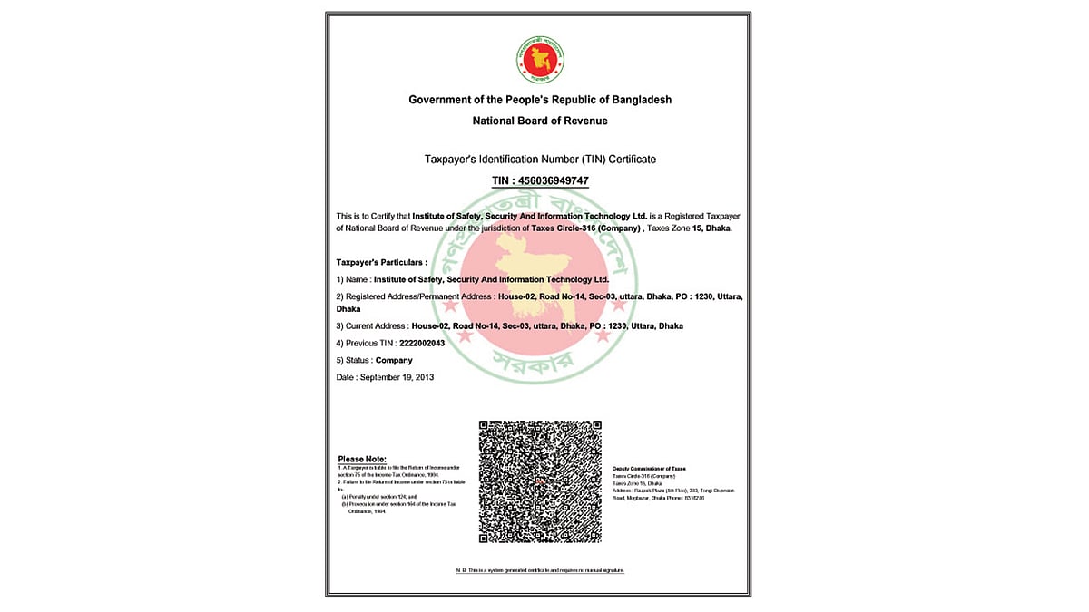 A TIN certificate