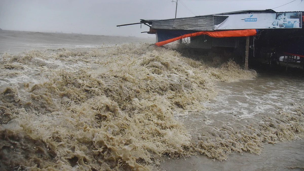 The turbulent sea near Patenga sea beach in Chattogram