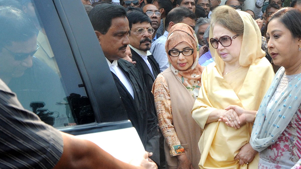 BNP chairperson and former prime minister Khaleda Zia appears in a Dhaka court to defend herself in Zia Orphanage Trust graft case