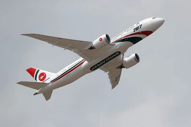 A Boeing 787 with logo of Biman Bangladesh Airlines