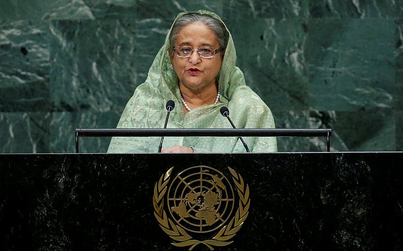 Bangladesh prime minister Sheikh Hasina addresses the 73rd session of the United Nations General Assembly at UN headquarters in New York, US, on 27 September 2018
