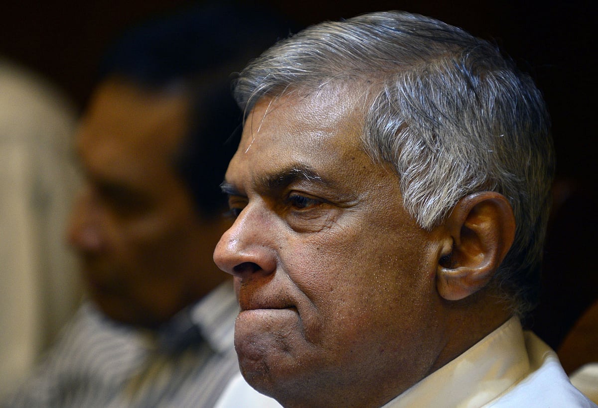 Sri Lanka`s ousted prime minister Ranil Wickremesinghe takes part in a press conference in Colombo on 29 October.