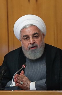 A handout picture provided by the Iranian presidency on 3 July 2019 shows president Hassan Rouhani chairing a cabinet meeting in the capital Tehran. Rouhani said Iran will exceed the uranium enrichment limit it agreed in a 2015 deal with major powers, raising it `as much as necessary`.