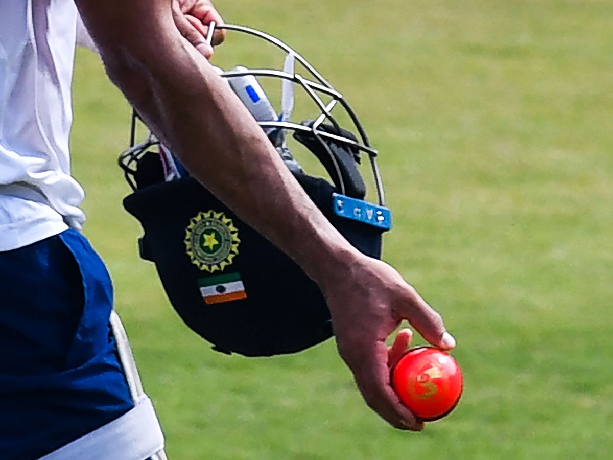 A India player holds a pink ball